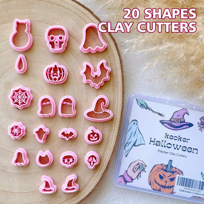 KEOKER Halloween Polymer Clay Cutters, Clay cutters for Halloween Earrings Making, 20 Shapes Halloween Clay Earrings Cutters, Pumpkin Clay Cutters For Polymer Clay Jewelry (ALL 1)