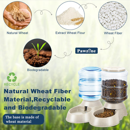 2 Pack Automatic Cat Feeder and Water Dispenser in Set Pet Food Bowl for Small Medium Dog Pets Puppy Kitten Big Capacity 1 Gallon x 2 (Cream)