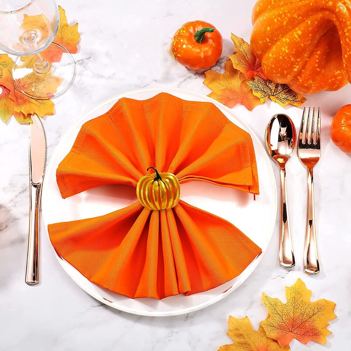 Getfitsoo Thanksgiving Pumpkin Napkin Rings Set of 6, Halloween Napkin Holder, Metal Napkin Rings for Family Gatherings Holiday Party Home Kitchen Dinner Table Setting (Pumpkin)