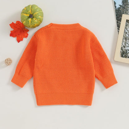 Kuriozud Toddler Baby Boy Girl Halloween Outfit Knit Ghost Boo Pullover Sweater Crewneck Sweatshirt Soft Warm Fall Winter Clothes (Ghost Orange,5-6 Years)