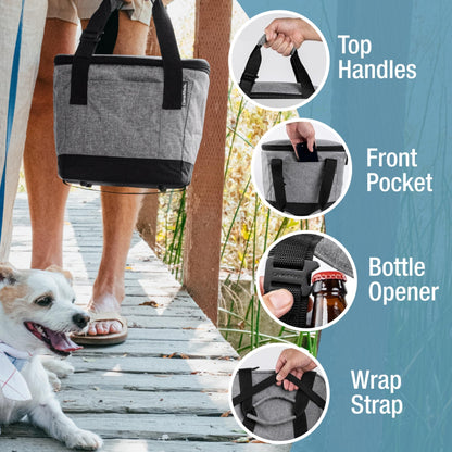 CleverMade Tahoe Collapsible Insulated Cooler Bag – 18 Cans / 14 Qt Leakproof Soft Cooler for Beach, Travel, Car – Bottle Opener – Cool Gray/Midnight