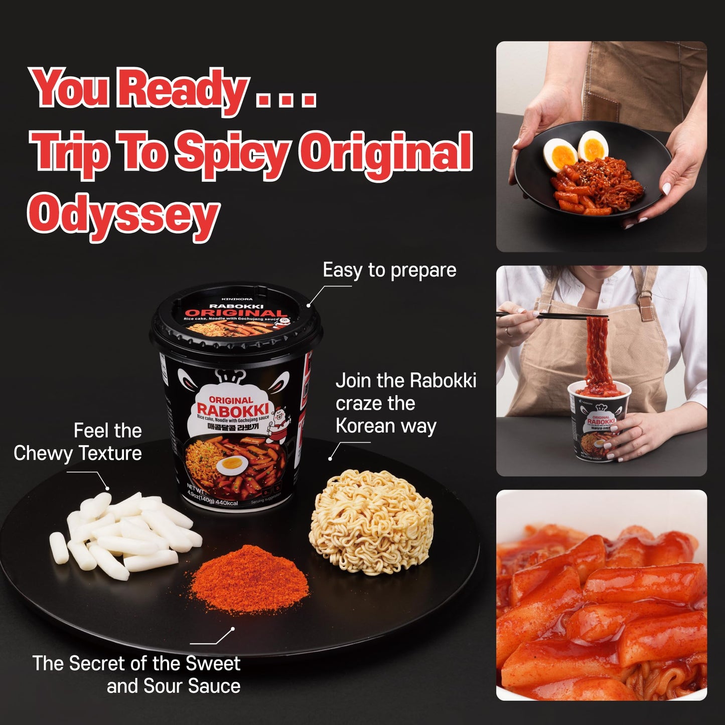 KINIKORA Premium Instant Rabokki Cup - Original Flavor, 2 Cups, Korean Ramen & Tteokbokki, Quick and Easy Street Food