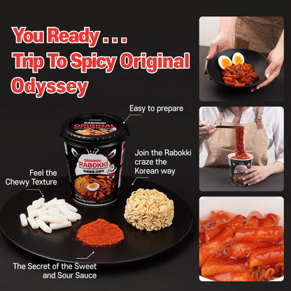 KINIKORA Premium Instant Rabokki Cup - Original Flavor, 2 Cups, Korean Ramen & Tteokbokki, Quick and Easy Street Food