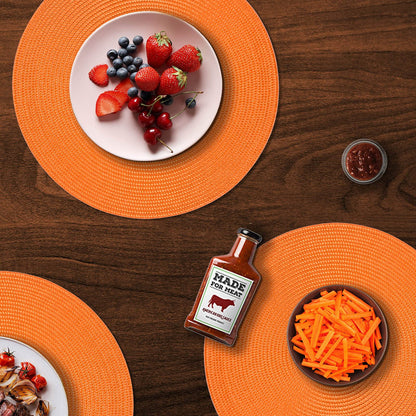 FunWheat Round Braided Placemats Set of 6 Table Mats for Dining Tables Woven Washable Non-Slip Place mats 15 inch(Orange, 6pcs)