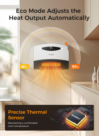 GiveBest Electric Wall Heater with WiFi and Remote Control, Floor or Wall Mounted Heater, Large Room Coverage, 3 Heating Modes, 1500W Fast Heating Space with Thermostat for Indoor Room Use