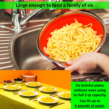 Collapsible Colander and Funnel - Stainless Steel Meets Red Silicone. RV Accessories for Inside, Camper Organization and Storage Idea, Motorhome, Camp or Travel Trailer, 5th Wheel, Boat, Small Kitchen