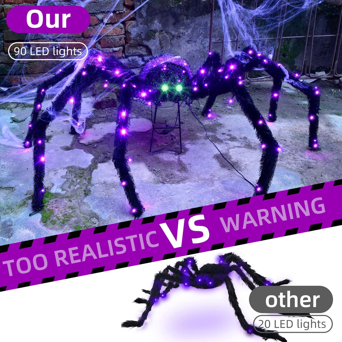 Halloween Decorations Outside Giant Spider - HOYECHI Outdoor Halloween Decor Lighted Spider 4.2FT, Light Up Spider with 90 LED Lights, Ground Stakes, for Front Yard Porch Gardens Lawns Party