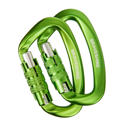 Heavy-Weight Carabiner Clips 12KN Aluminum D Ring Double Locking Caribeaner Hooks - Green