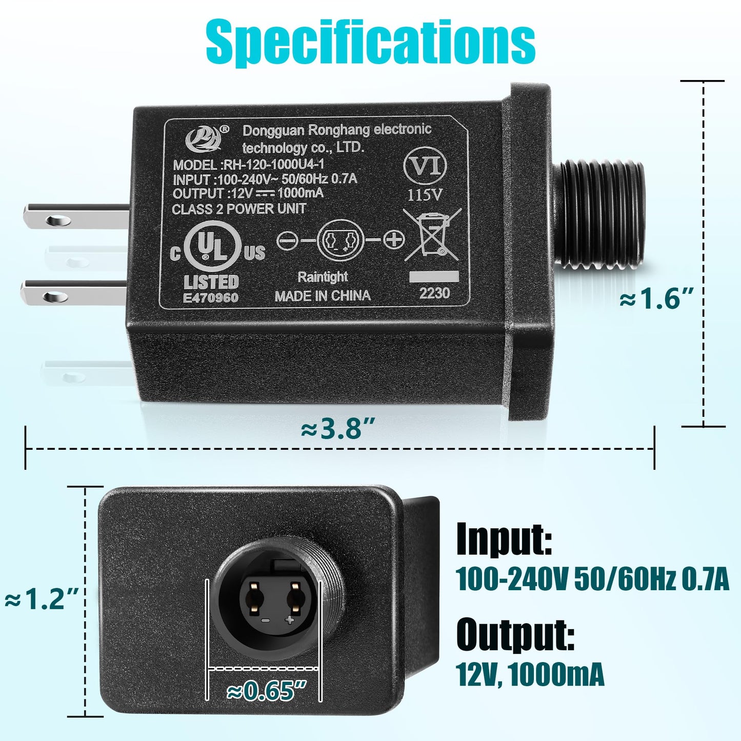 8 Pcs Replacement Yard Inflatable Adapter Power Supply Adaptor 12Vdc 1.0A Class 2 Power Supply for Halloween Christmas Inflatable Decorations
