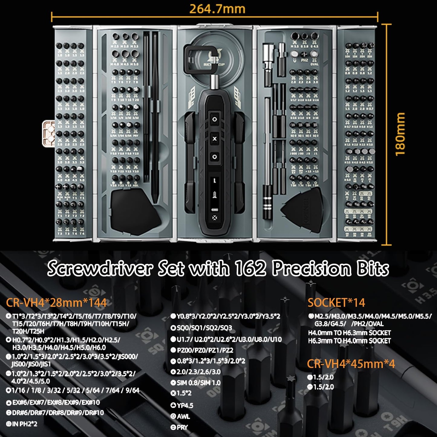 CybJoy 180 in 1 Electric Screwdriver Set,3 Torque Modes with 160 Magnetic Precision Bits,Cordless Phone Repair Tool Kit for Phone Computer Camera Watch Laptop