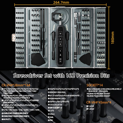 CybJoy 180 in 1 Electric Screwdriver Set,3 Torque Modes with 160 Magnetic Precision Bits,Cordless Phone Repair Tool Kit for Phone Computer Camera Watch Laptop