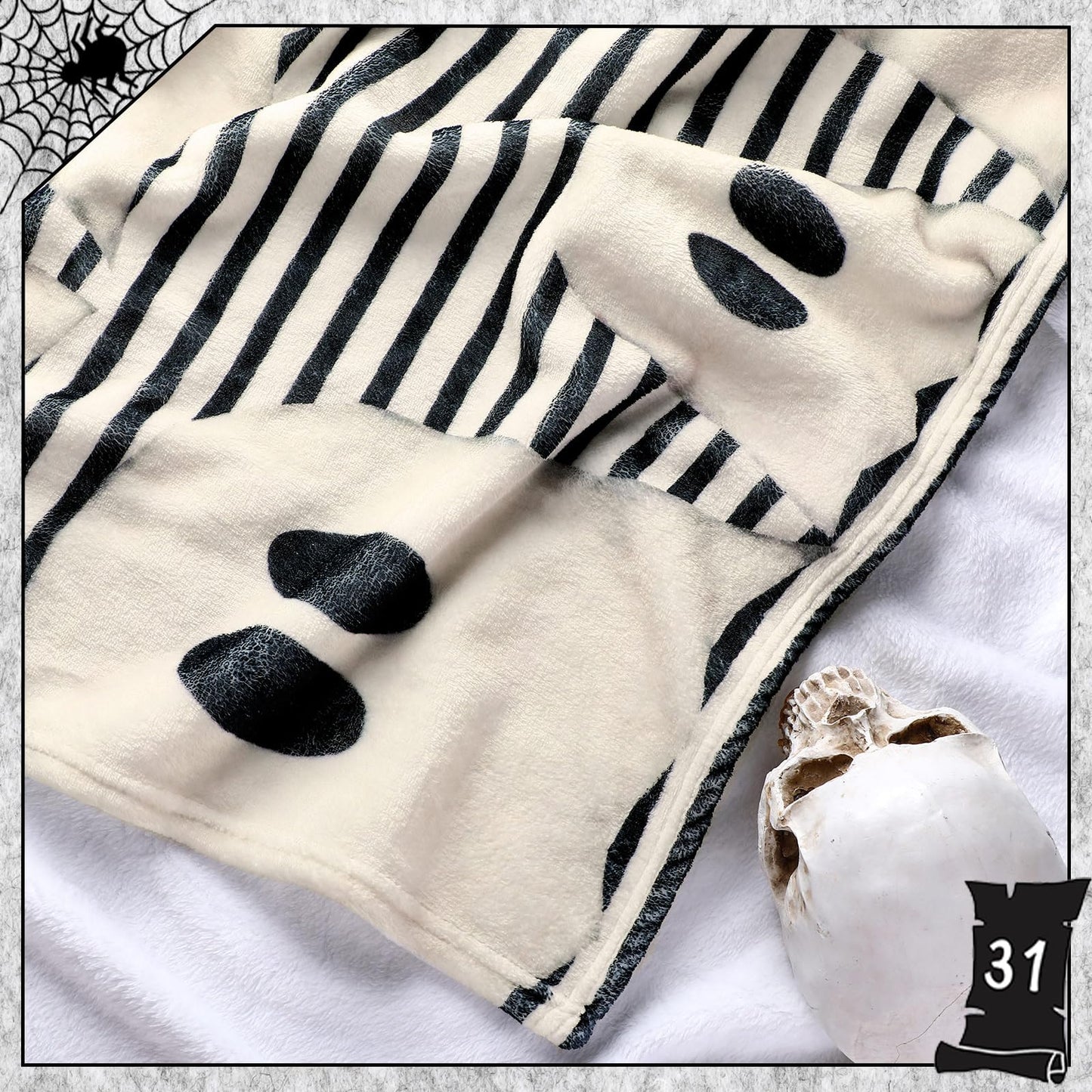 FuWeave Halloween Throw Blanket Cute Rustic Ghost Flannel Blanket Farmhouse Spooky Blanket Soft Black White Striped Blanket Retro Halloween Decoration for Sofa Bed Holiday Party Gifts,50 x60