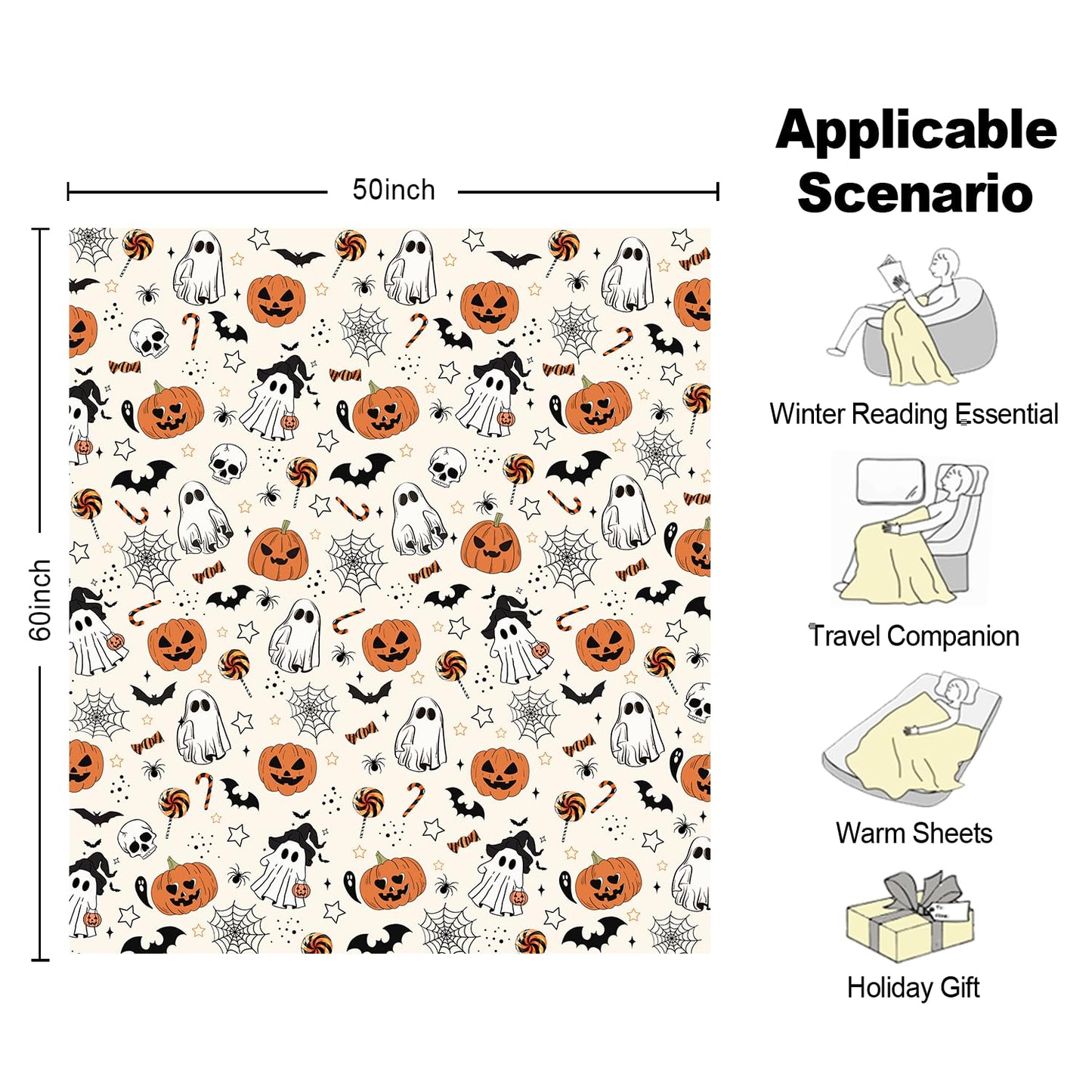 Halloween Ghost Boo Blanket- Fun and Cute Flannel Soft Warm Blanket for Sofas and Chairs - 50x60 Inch