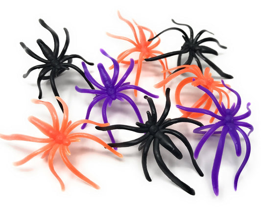 Funiverse 288 Bulk Halloween Spider Ring Assortment - Orange, Purple, Black, and Glow-in-the-Dark Creepy Crawly Party Favors, Treats, and Cupcake Toppers