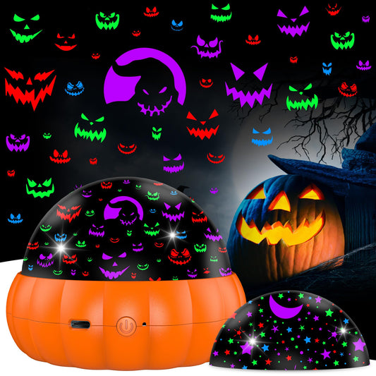 Halloween Pumpkin Night Light Projector for Kids, Star Projector Night Lights with Jack O'Lantern Faces - Starry Theme, 15 Color Changing and 360 Degree Rotation, Halloween Decor and Gift