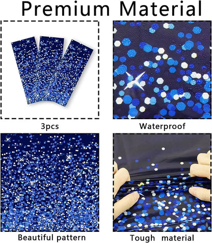 3pcs Blue Silver Tablecloths Denim and Diamonds Party Decorations Navy Blue and Silver Tablecloth Disposable Plastic Royal Blue Confetti Rectangle Table Cover for Birthday Wedding Party Decor Supplies