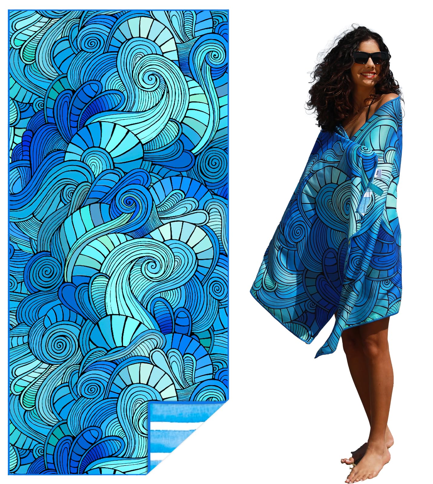 Microfiber Thin Lightweight Beach Towel Sand Free Quick Dry Absorbent Compact Towels for Swimming Pool Camping Beach Accessories Large Easy Pack Travel Things for Vacation Essentials Adult Gift