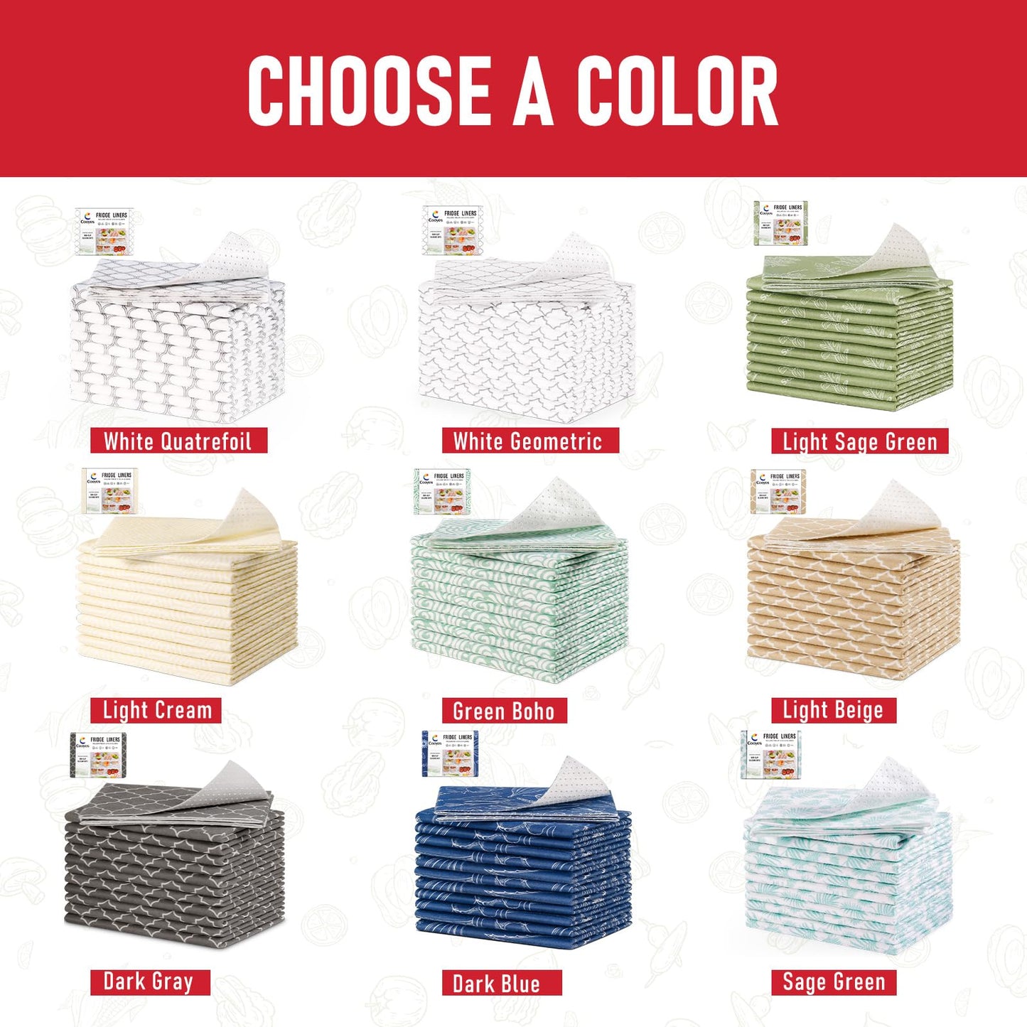 Cooyes Non Slip Refrigerator Liners, 2-in-1 Fridge Mats and Fresh-Keeping Shelf Liners, Absorbs Excess Moisture, BPA-Free, Multiple Sizes for Glass Shelves Kitchen Cabinets Drawers, 6 Pack, 12" × 24"