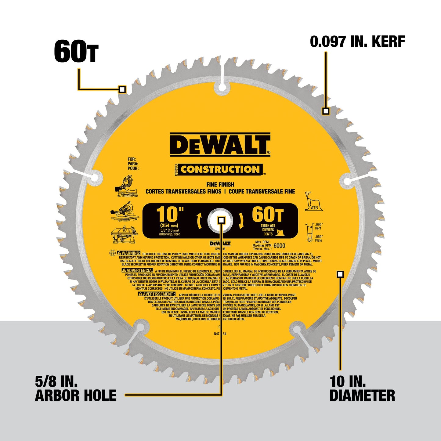 DEWALT 10-Inch Miter Saw Blades/Table Saw Blades, 2-Blade Combo, 60-Tooth & 32-Tooth Pack (DW3106P5)
