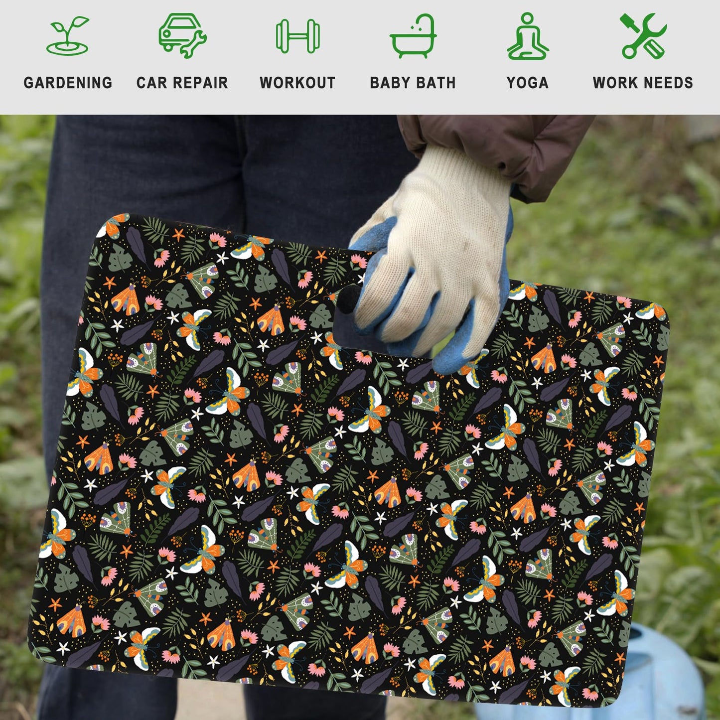 FREEKYROCK Extra Thick Kneeling Pad — Heavy Duty, Extra Large Foam Kneeler Mat for Gardening, Water & Dirt Resistant, Lightweight, Butterfly