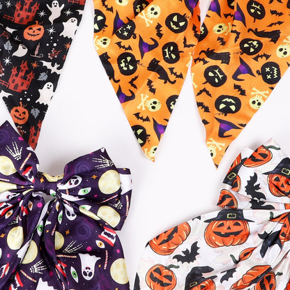 Halloween Silky Satin Hair Bows for Women,Big Ribbon Bow Hair Clips for Girls, Oversized Long Tail Hair Barrettes Cute Hair Accessories (Halloween purple)