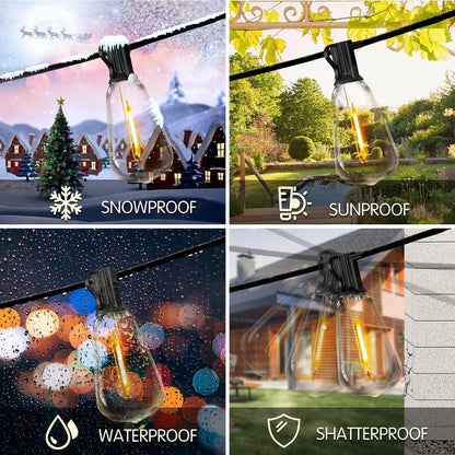 DAYBETTER Outdoor String Lights Waterproof LED Edison Outside Lights, 2200K 34 Shatterproof ST38 Bulbs, Hanging Umbrella Lite for Garden Camping Patio Porch Backyard Deck Balcony