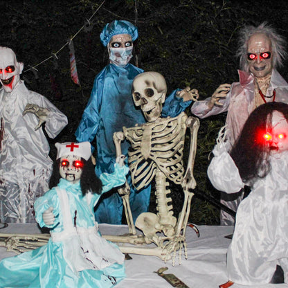 Haunted Hill Farm Life-Size Scary Skeleton Prop, Poseable, Battery-Operated Indoor or Covered Outdoor Halloween Decoration