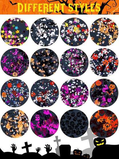 EBANKU 3 Boxes Halloween Nail Art Glitter Sequins, 3D Holographic Skull Spider Pumpkin Bat Ghost Witch Halloween Confetti Glitter for DIY Nail Art Halloween Party, Multicolor