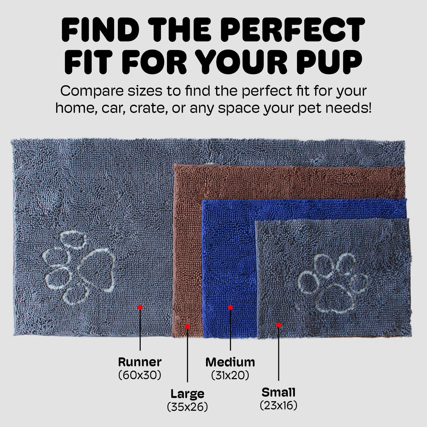 Dog Gone Smart Dirty Dog Doormat - Fast Drying Rug with Super Gripper Backing for Clean Floors - Super Absorbent and Machine Washable Mat for Muddy Paws - Cool Grey
