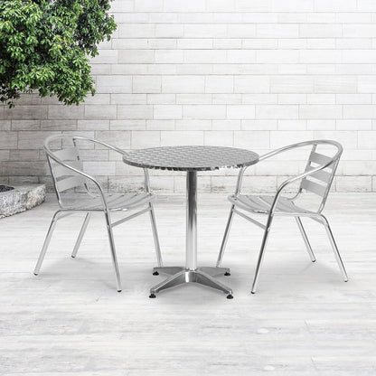 Flash Furniture Mellie 27.5" Round Aluminum Indoor-Outdoor Table with Stainless Steel Table Top