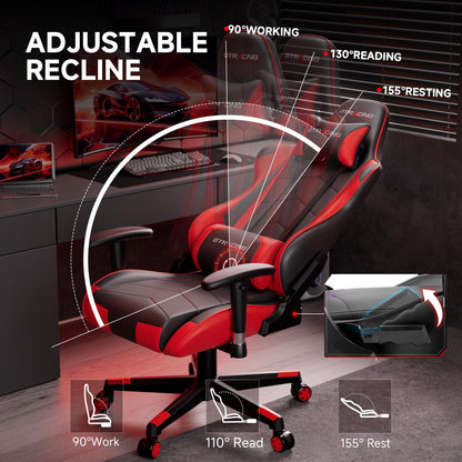 GTRACING Gaming Chair with Reclining Backrest, Adjustable Height and Swivel Base, Ergonomic Computer Chair with Headrest and Lumbar Support (Red)
