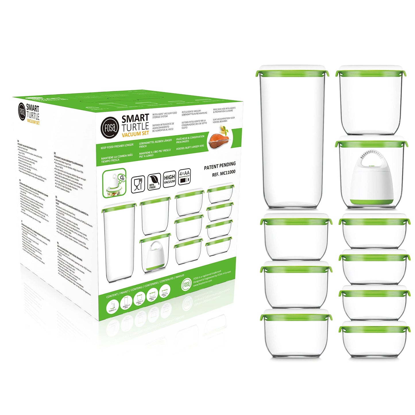 FOSA Vacuum Seal Food Storage System Reusable Container Deluxe Set with Vacuum and 10 Reusable containers
