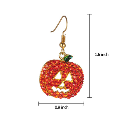 iWenSheng Halloween Pumpkin Earrings Red - Hypoallergenic Crystal Dangle Earring for Women Holiday Night Costume Jewelry Smiling Face Pumpkin Drop Earrings, Fun and Festive