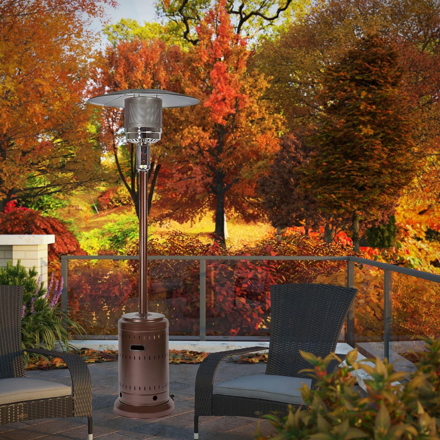 Fire Sense 60485 All Seasons Patio Heater With Wheels 46,000 BTU Output Electronic Ignition System Portable Outdoor Propane Heater Patio Heater – Hammered Bronze