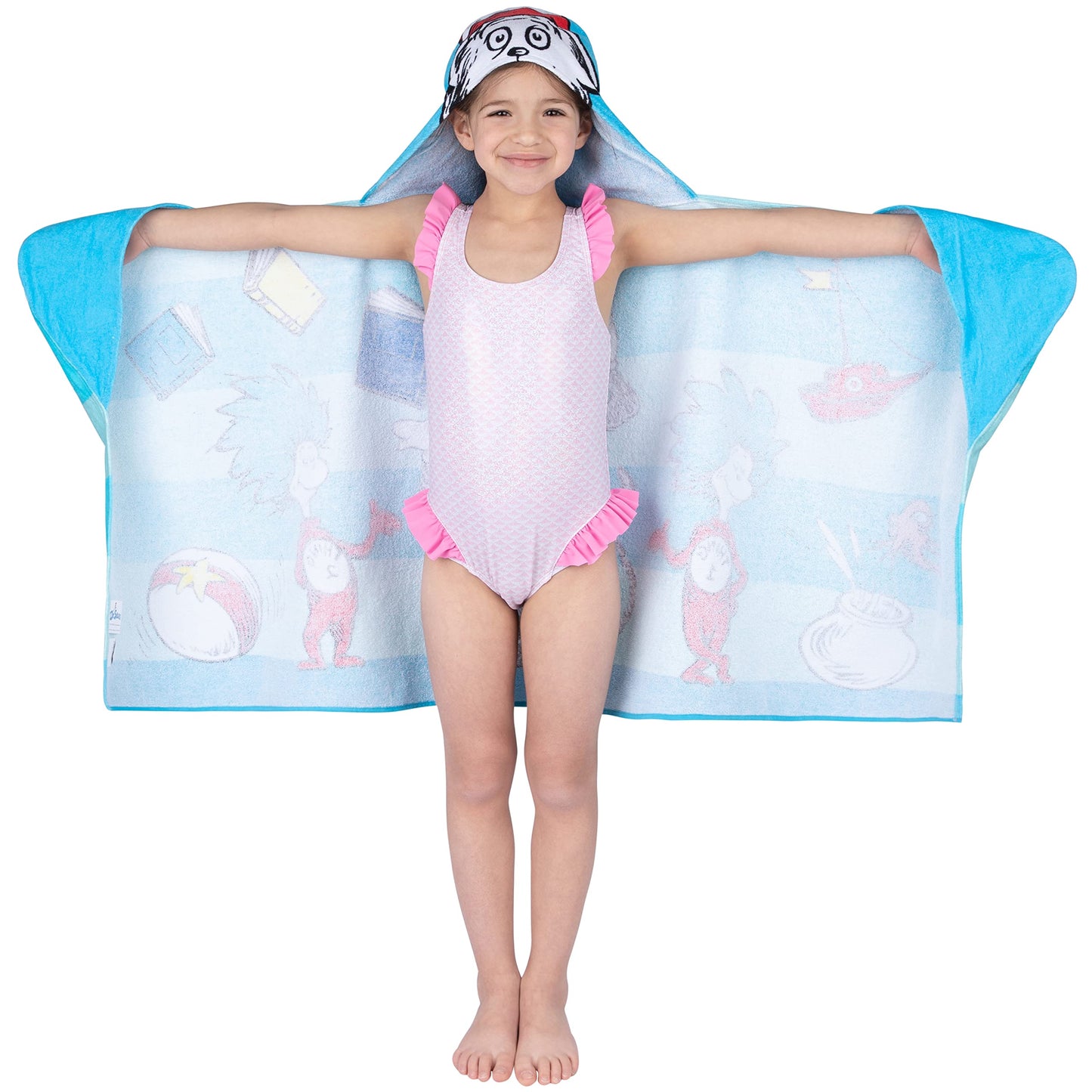 Dr. Seuss Cat In The Hat Bath/Pool/Beach Soft Cotton Terry Hooded Towel Wrap, 24 in x 50 in, By Franco Kids