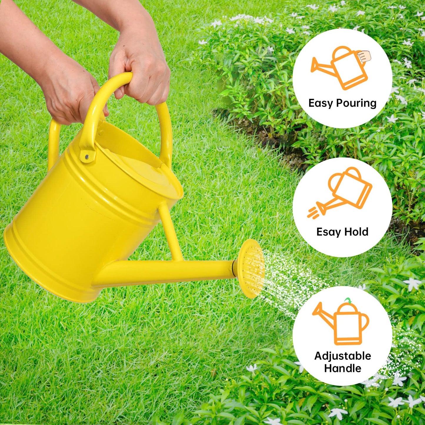 Lechloris Metal Watering Can for Outdoor Plants, Galvanized Steel Watering Can with Removable spout, 1 Gallon,Perfect Home & Garden Décor Yellow