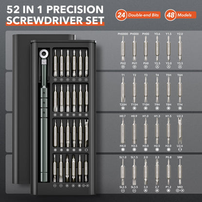 JOREST 52-IN-1 Precision Screwdriver Set, Mini Repair Tool Kit with Torx for Macbook, Computer, Laptop, iPhone, PS5, Xbox, Switch, Glasses, Watch, Ring Doorbell, Electronic, Small Gift Gadget for Men