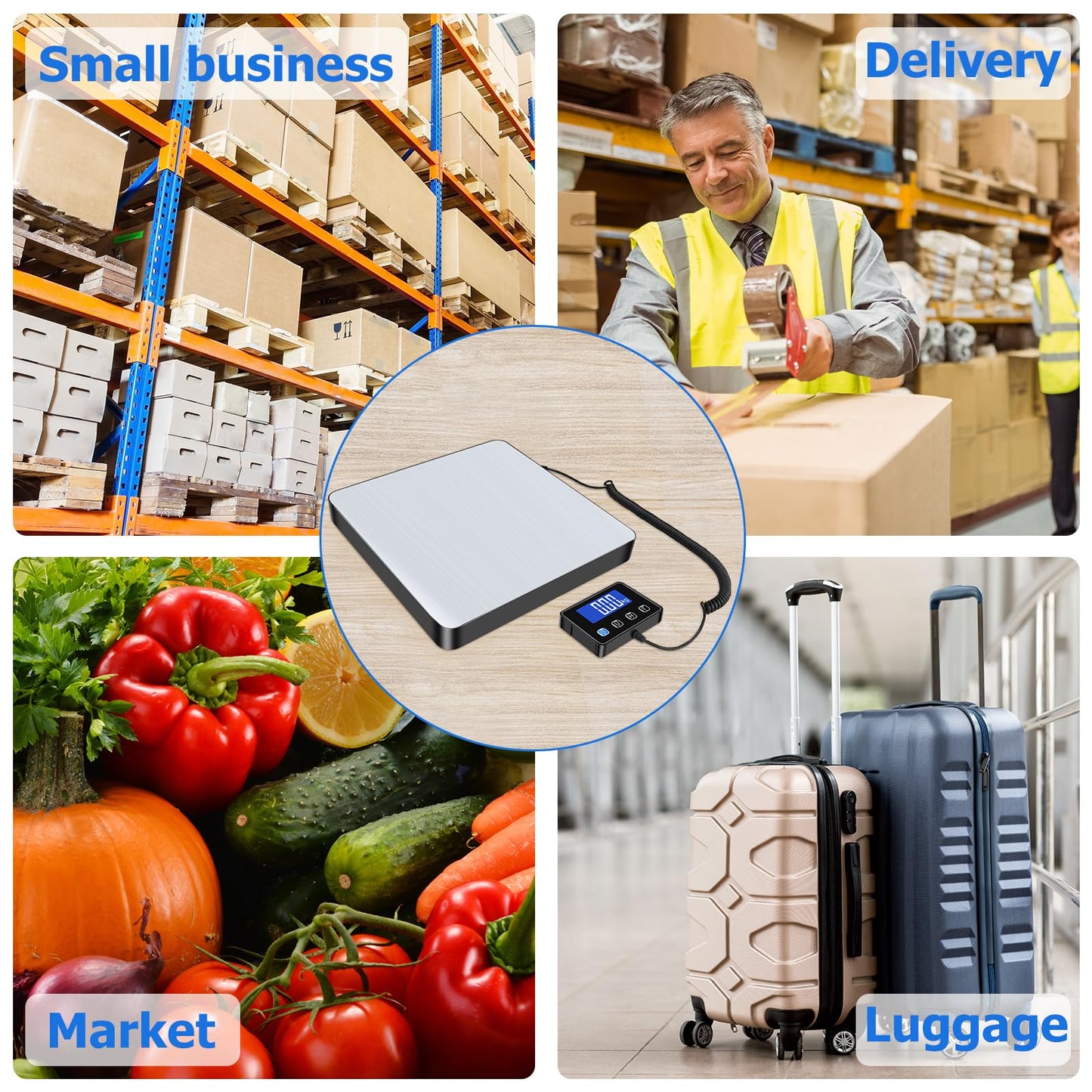 KUAIVO Shipping Scale, 440 lbs/0.35oz High Accurate Digital Postal Scale with Hold/Tare Function, Shipping Scale for Small Business, Packages, Luggage, Home Use, Battery & Charging Cable Include