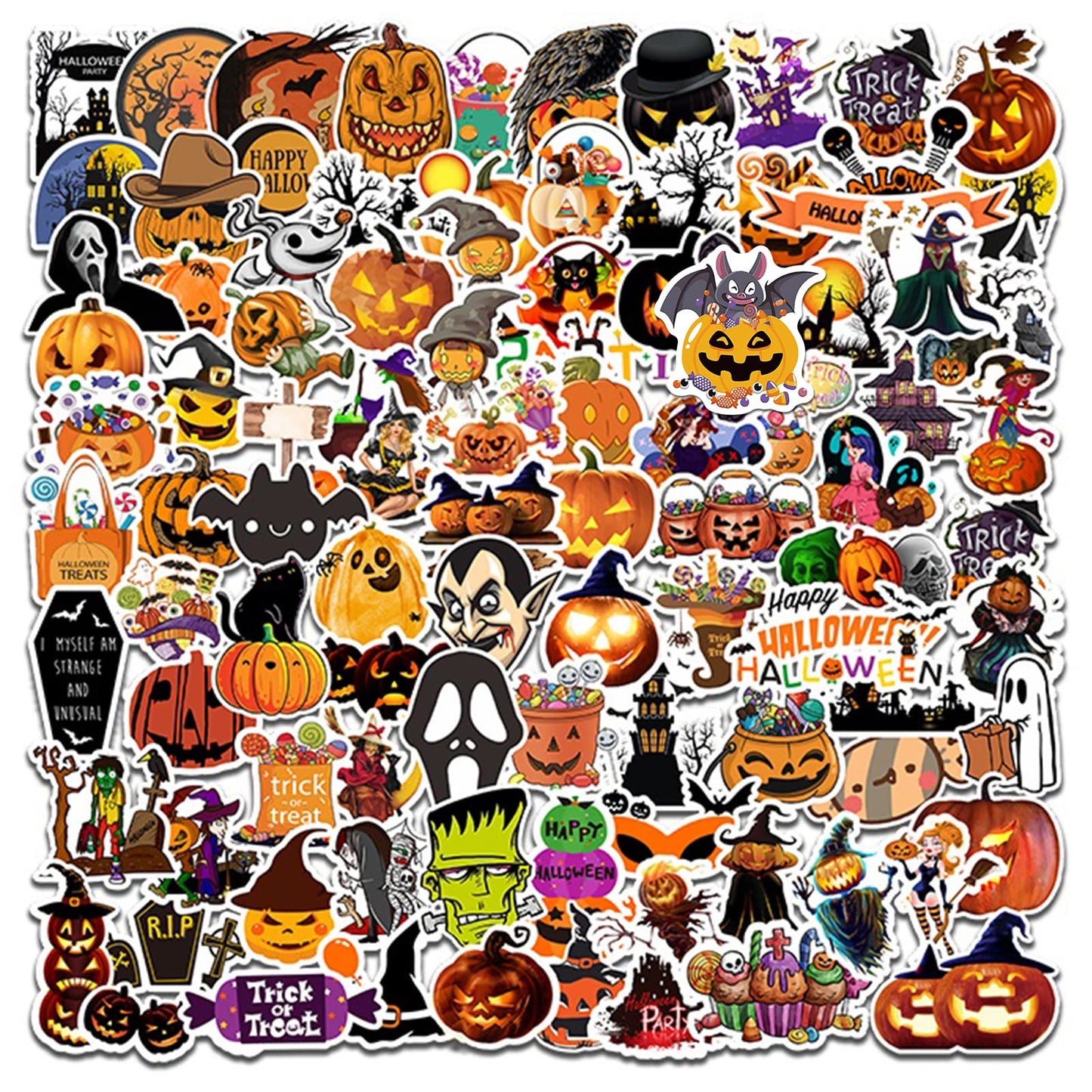 100PCS Non-Repeating Halloween Pumpkin Theme Stickers, Vinyl Waterproof Holiday Stickers,Halloween Goodie Bag Stuffers, Kids and Youth Adult Party Favors Gifts Party Supplies Decorations
