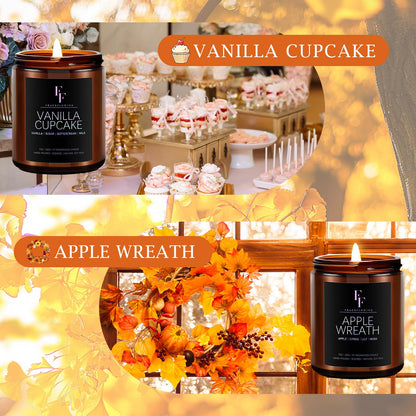 Fall Candles Set, 4 Pack Candles for Home Scented Natural Soy Wax, Autumn Gifts Set for Women Men, Fall Fragrance of Spice/Vanilla Cupcake/Apple Wreath/Hello Fall