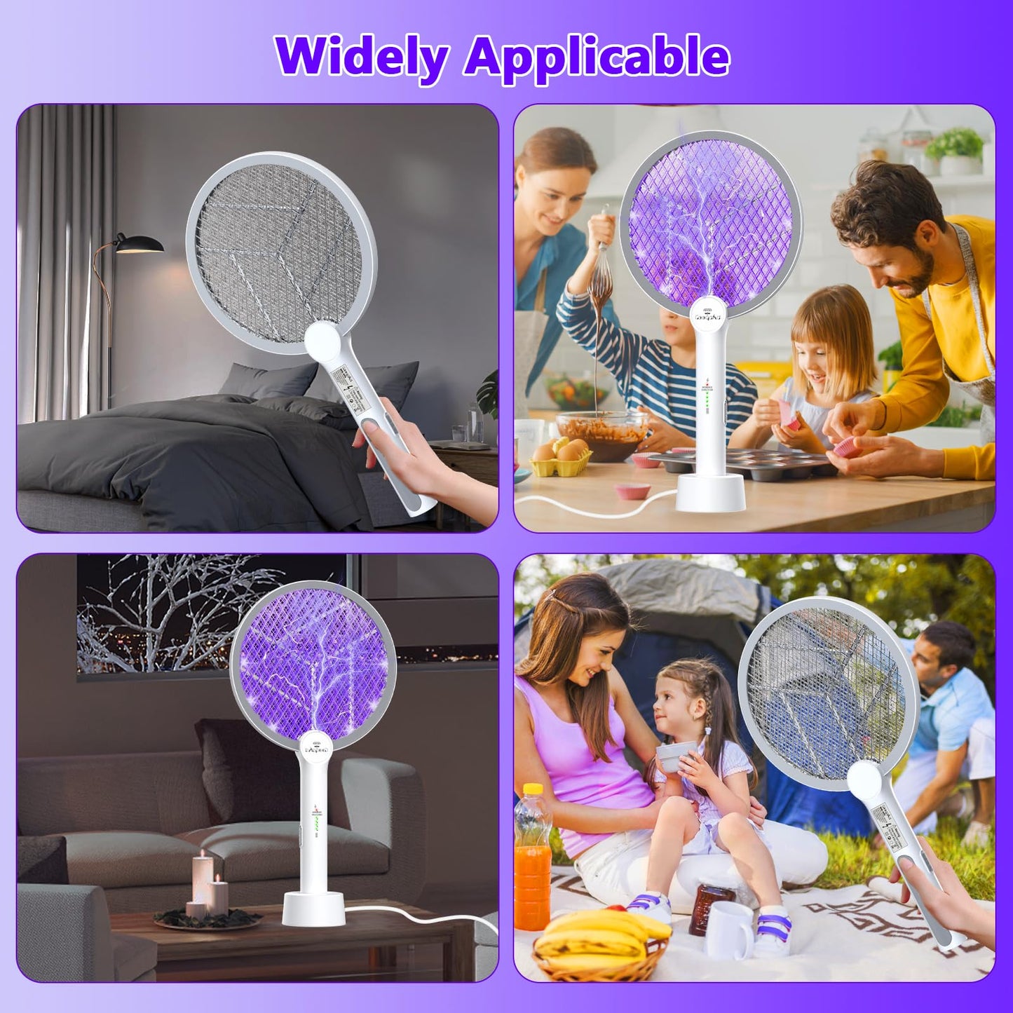 Gooqand Bug Zapper Racket, 2 in 1 Electric Fly Swatter with USB Rechargeable, 4000V Fly Zapper with 3 Layer Safety Mesh, Fly Racket for Indoor, Outdoor