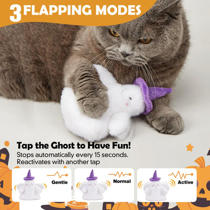 Kimee Halloween Catnip Toys, Flapping Ghost Catnip Toy, Interactive Kitten Exercise Toys for All Cat Breeds Play Alone, Never Boredom