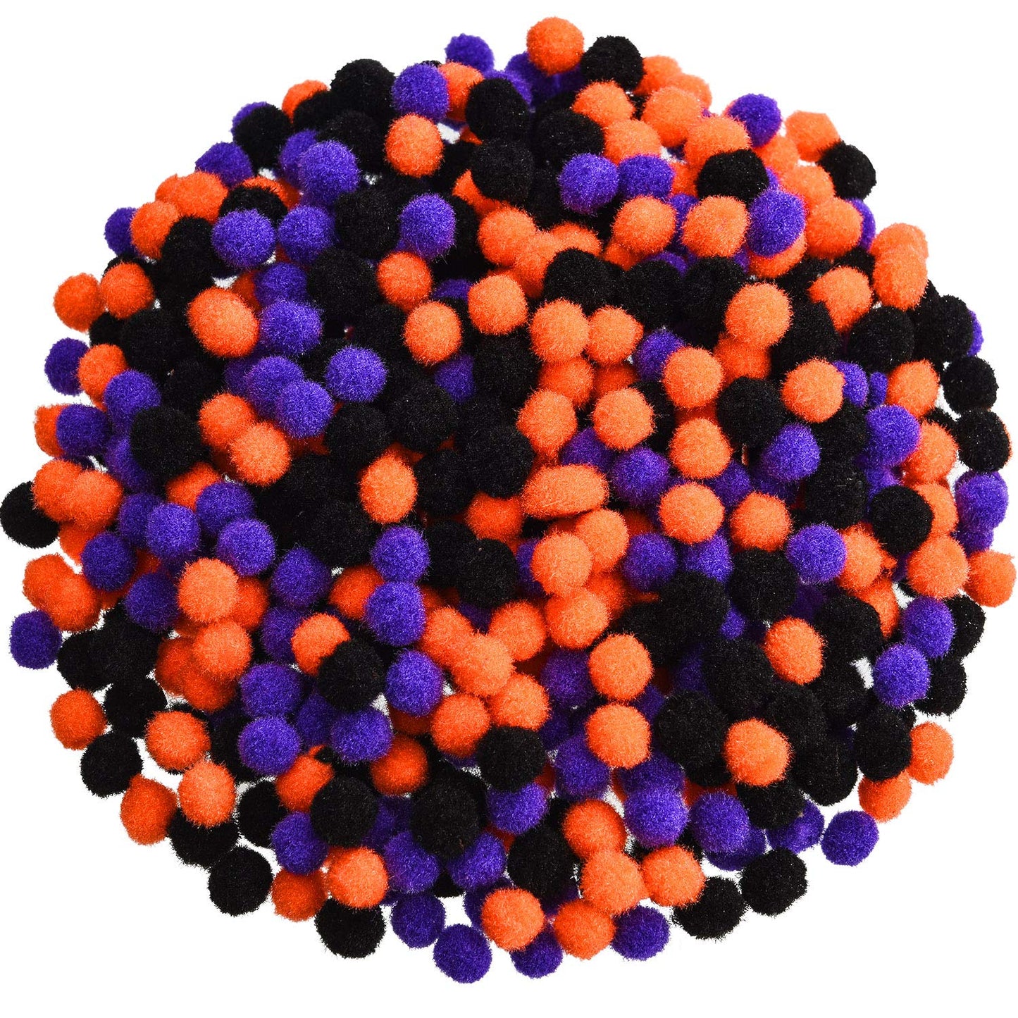 600 Piece Halloween Craft Pom Poms Mini Pompoms Fuzzy & Fluffy Balls for Party Decors (Black, Orange, Purple)