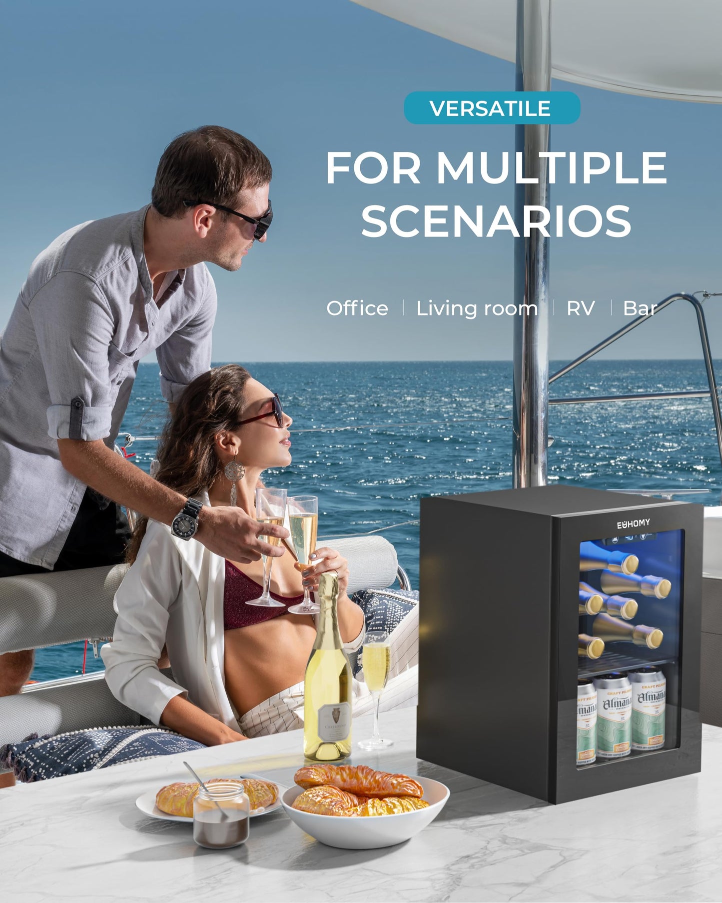 EUHOMY 18L Beverage Refrigerator Cooler, 24 Cans Mini Fridge with Quiet Compressor, Countertop Small Fridge with 40°F-61°F Digital Temperature Control, LED Lgiht for Home, Bar, Office