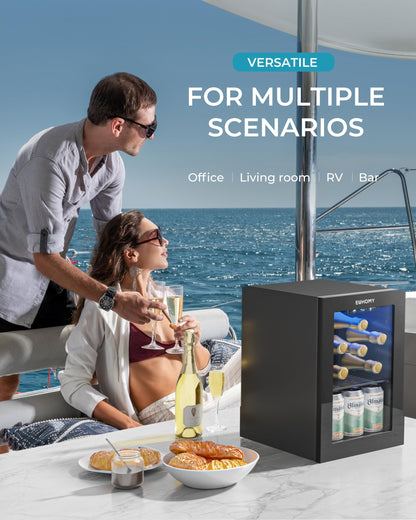 EUHOMY 18L Beverage Refrigerator Cooler, 24 Cans Mini Fridge with Quiet Compressor, Countertop Small Fridge with 40°F-61°F Digital Temperature Control, LED Lgiht for Home, Bar, Office