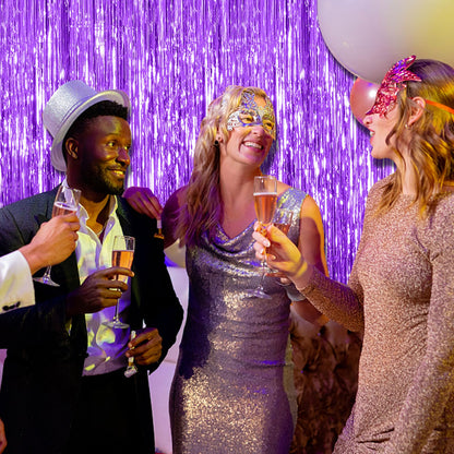 2 Pack Purple Backdrop Tinsel Streamers Foil Fringe Backdrop Halloween Party Decorations Purple Backdrop Curtain Birthday Graduation Bachelorette Christmas New Year Party Decorations