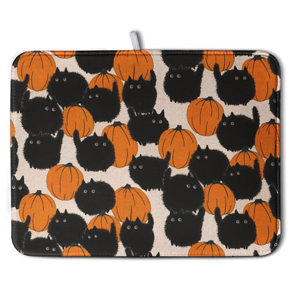 Happy Halloween Dish Drying Mat for Kitchen Counter 18x24 Inch Cute Pumpkin Black Cat Trick or Treat Drying Mats Large Microfiber Absorbent Dish Rack Pad for Coffee Bar Sinks Home Accessories