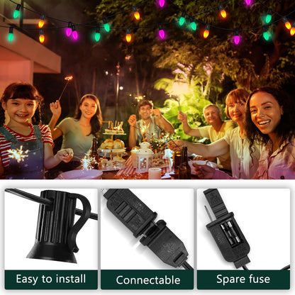 Halloween Lights, 25Ft C7 LED String Lights with Orange, Purple & Green Bulbs, Energy-Efficient, Waterproof, UL Certified for Outdoor & Indoor Halloween Yard, Porch, Patio, Garden Decorations