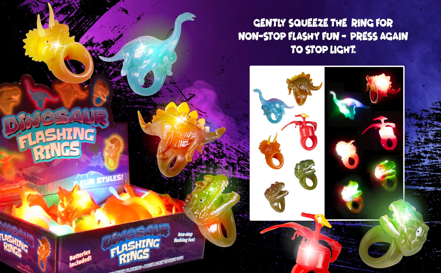 Kangaroo 12 Dinosaur Pack Glow Rings Bulk Party Pack For Kids & Adults - Glow in the Dark Party Supplies Toys - LED Ring Light Up Neon Disco Party Favors & Festival Accessories Halloween Party Decorations