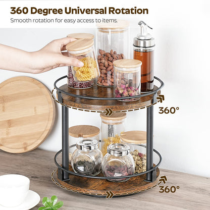3-Tier Lazy Susan Organizer, Rotating Spice Rack, Spinning Organizer, Industrial Turntable Spice Rack Organizer for Cabinet, Kitchen Countertop, Pantry, Rustic Brown and Black SR23BR